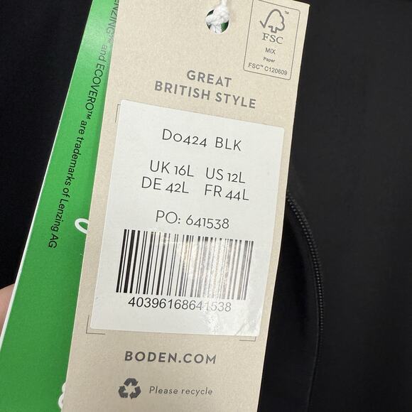 BODEN Blouson Jersey Mini Dress Black Women Size 12L Long Sleeve High Neck NEW - Picture 5 of 8